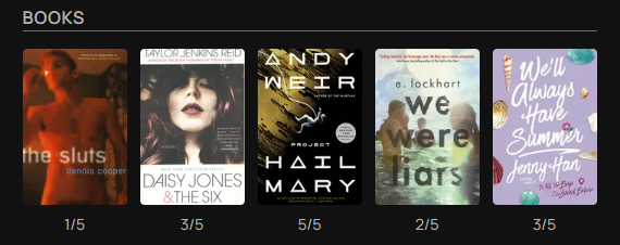 Screenshot of my portfolio shelf: Books section