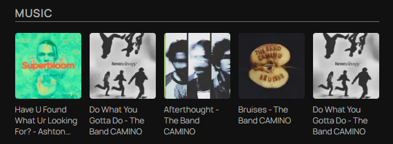 Screenshot of my portfolio shelf: Music section